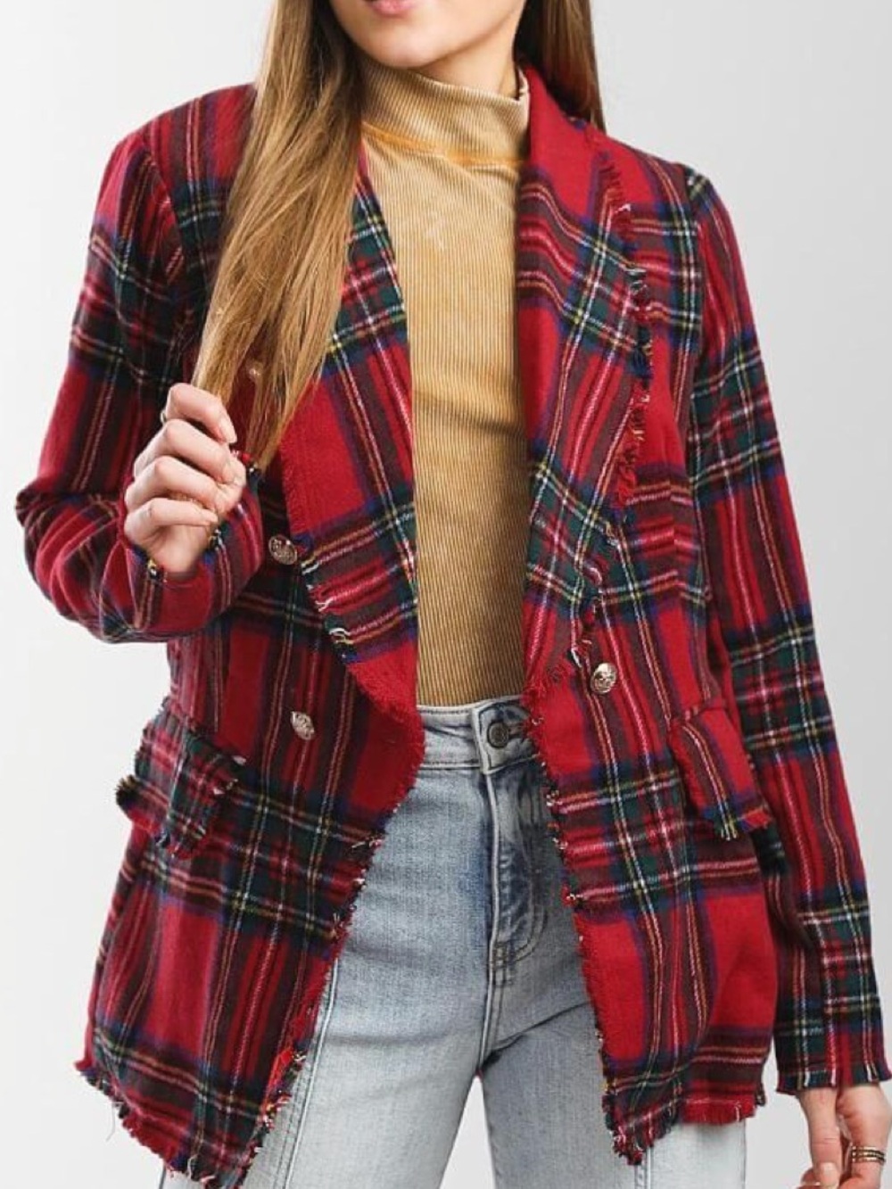 HYFVE red tartan plaid double breasted jacket holiday small s